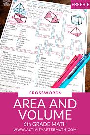 Area And Volume Vocabulary Math Crossword Puzzle 6th Grade Math Free In 2020 Free Math Free Math Resources Math