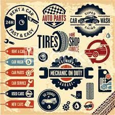 Car Service Icons Auto Parts Rent A Car Car Wash Retro Vintage Car Wash Car Emblem Rent A Car