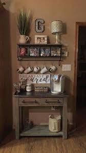 There are many different kitchen coffee station ideas to organize your cups, coffee maker, and even the coffee itself to create a beautiful home coffee bar. Coffee Bar Farmhouse Style Could Fit Into A Small Space Coffee Bar Home Rustic Coffee Station Decor