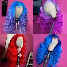 Purple hair with vivid blue ombre. Preferred Ombre Human Hair Wig Remy Brazilian Blue Purple Wig Glueless Preplucked Red Lace Front Human Hair Wigs For Black Women Human Hair Lace Wigs Aliexpress