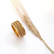 Wide 18k Gold Wheat Ring Band For Women Handmade Braid Ring Etsy Gold Rings Jewelry Gold Ring Designs Gold Wedding Band