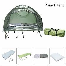 Deluxe 4 In 1 Compact Folding Dome Shelter Tent With Sleeping Bag Air Mattress Pillow In 2020 Tent Camping Pillows Camping Cot