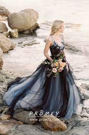 Black Indigo Gray Tulle Lace Bridal Shower Dress Halloween Wedding Dresses Blue Wedding Dresses Grey Wedding Dress