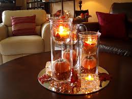 I want to do a dough bowl for my coffee table and something else for my dining table. Fall Centerpiece For Coffee Table With Candles On Round Mirror