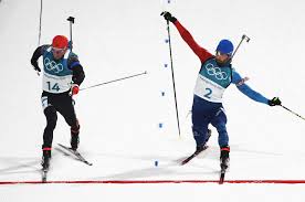 The biathlon made its olympic winter games debut as a men's event in 1960, and a women's event was added at the 1992 games. The 15km Biathlon Photo Finish Produced Some Great Images