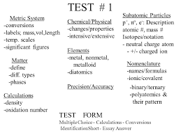 Test Form Multiple Choice Identification Calculations Conversions Short Essay Answer Ppt Download