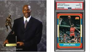 It is part of the 86 fleer set and very unique because it is a sticker card. Michael Jordan Rookie Card Sets New Record Gets Sold For Whopping 12 500
