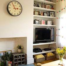 cream living room with alcove shelves decorating ideal home rooms decor modern picture hooks no nails