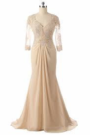 Champagne Mother Of The Bride Dresses Evening Formal Party Gowns Long Sleeves Dress In 2020 Long Sleeve Evening Gowns Formal Evening Dresses Couture Evening Dress