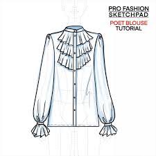 Watch Video How To Draw Poet Blouse Tutorial With Pro Fashion Sketchpad Series Video Fashion Design Portfolio Fashion Design Sketchbook Fashion Design