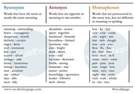 Synonyms Antonyms Homophones Homophones Words Synonyms And Antonyms Homophones