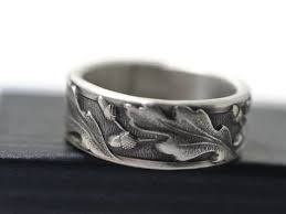 Druid Wedding Band Mens Silver Oak Leaf Acorn Ring Oxidized Or Shiny Finish Personalised Woodland Tree Pagan Jewelry Custom Engraving Pagan Jewelry Jewelry Sterling Silver Wedding Band