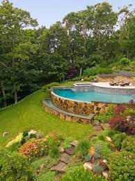 We have everything you are looking for! Playful Landscape Sloped Backyard Backyard Pool Pool Landscaping