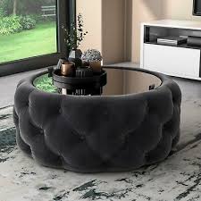 2 arm chairs, 2 ottomans, 1 coffee table. Coffee Table W Ottoman Storage Velvet Button Glass Top Unique Designer Furniture Ebay