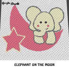 Baby Elephant On The Moon Star Crochet Graphgan Blanket Pattern C2c Knitting Cross Stitch Pdf Download Instant Download Graph Chart