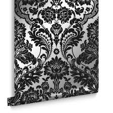 Black And Silver Wallpaper Uk Gothic Damask Flock Black Silver Wallpaper Graham Brown Uk Black And Silver Wallpaper Silver Wallpaper Silver Wallpaper Bathroom