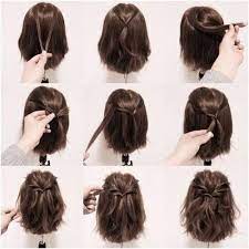 Brown Half Down Half Up Half Twisted Ponytail Hair Styles Short Hair Styles Braids For Short Hair