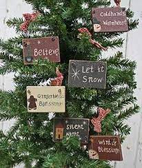 Primitive Wreath Ideas Set Of 6 Primitive Wooden Christmas Holiday Sign Ornaments Wall Christmas Ornaments Whimsical Christmas Primitive Christmas
