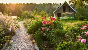Landlicher Wildgarten Mit Gartenweg Zum Haus Als Inspiration Beispiel Mit Rosen Landschaftsdesign Biologischer Anbau Gartendesign Ideen
