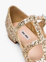 Gold Double T Bar Glitter Pumps