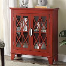 Framed, tempered glass doors, distinctive side panel design and durable. Accent Cabinet W Glass Doors Red Coaster Furniture Furniture Cart