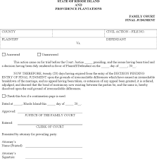Divorce is not welcoming decision though sometime people has to take decision to end the marriage by divorce. Free Rhode Island Final Judgment Of Divorce Form Doc 36kb 1 Page S