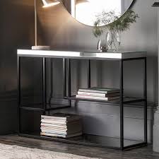Pippard Console Table With Mirrored Top Satin Black Costco Uk Black Console Table Designer Console Table Contemporary Console Table