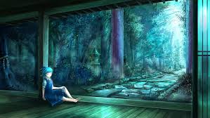 Maybe you would like to learn more about one of these? Hd Wallpaper Cirno Touhou Shrine Trees Relax Anime Full Length Sitting Wallpaper Flare