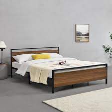 Scopri tutti i modelli, i colori e le dimensioni dei letti mondo convenienza. Struttura Letto In Acciaio 180 X 200 Cm Testiera E Pediera Decorate Con Panelli In Effetto Legno Di Color Noce Letto Matrimoniale King Size In Stile Moderno Nero En Casa Casa