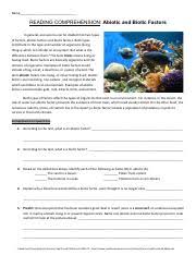They define vocabulary terms and write out answers to questions about distribution and abundance of life. Abioticandbioticfactors Pdf Name Reading Comprehension Abiotic And Biotic Factors In General Ecosystems Can Be Divided Into Two Types Of Factors Course Hero