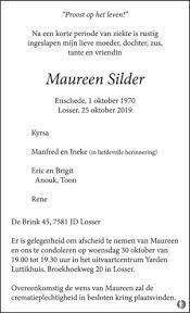 Ze is overleden doordat haar. Maureen Silder De Limburger Overlijden Nieuws Condoleances En Familieberichten