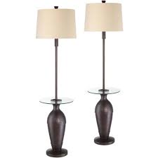 Life's shinning, shine with pazzo. Regency Hill Farmhouse Floor Lamps Set Of 2 With Glass Tray Table Usb And Ac Power Outlet Bronze Oatmeal Drum Shade Living Room Target