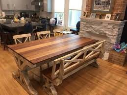This Beautiful Set Is Pictured With A Red Oak Top Bench Seat Finished In 3 Stain Colors And White With Images Unique Dining Tables Kitchen Table Bench Dining Table Design
