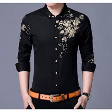 Black And Red Dress Shirt Mens Mens Midnight Black Button Front Shirt With Floral Design Mens Floral Dress Shirts Printed Dress Shirts Mens Red Dress Shirt