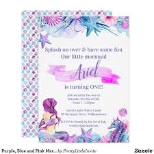 Purple Blue And Pink Mermaid Birthday Invitation Zazzle Com Mermaid Birthday Invitations Birthday Invitations Mermaid Birthday