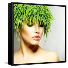 Beauty Spring or Woman with Fresh Green Grass Hair. Summer Nature Girl  Portrait. Fashion Model