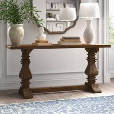 Summit Solid Wood Trestle Coffee Table In 2020 Wood Console Table Wood Console Console Table