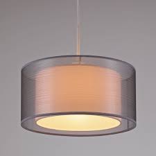 Gray Drum Pendant Light Ceiling Fixture 16in Double Layer Drum Style Fabric Lamp Shade Contemporary Modern Home Chandelier Lighting Brighttia Pendant Light Fixtures Drum Pendant Lighting Drum Shade
