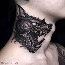 Dark Black Wolf Tattoo On Neck Left Side Back Of Neck Tattoo Men Neck Tattoo Side Neck Tattoo