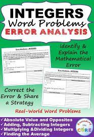 Integers Word Problems Error Analysis Have Your Students Apply Their Understanding Of Integers Wit Integers Word Problems Word Problems Math Word Problems