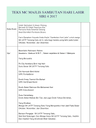Teks pengacara majlis jamuan hari raya. Teks Mc Majlis Sambutan Hari Lahir