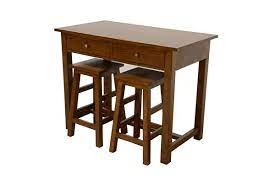 table de bar hevea 110x60x85cm avec 2 tiroirs 2 tabourets 40x40x60cm tradition table bar table de bar en bois bar en bois