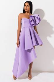 Akira Label Scuba Knit One Sleeve Ruffle High Low Maxi Dress In Yellow Black Red Lavender High Low Maxi Dress Fashion Dresses