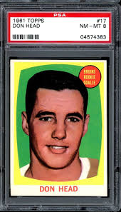 1961 Topps Hockey #17 Don Head PSA 8