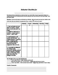 Student Self Assessment Daily Behavior Checklist Student Self Assessment Student Behavior Self Assessment