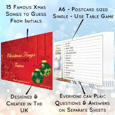 We may earn commission on some of the items you choose to buy. Christmas Songs First Letters Game Quiz Xmas Music Quiz Trivia Cards Hannah S Games