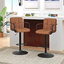 Shop wayfair.ca for all the best dining chairs with arms. Amazon Com Duhome Breakfast Swivel Bar Stools Square Swivel Adjustable Height Bar Stools With Backs And Arms Set Of 2 Modern Bar Chairs Tech Fabric Yellow Brown Furniture Decor