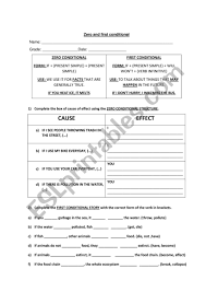 The zero conditional is used to make statements about the real world, and often refers to general truths. A Short Worksheet About Zero And First Conditionals Esl Worksheet By Meinsxvan