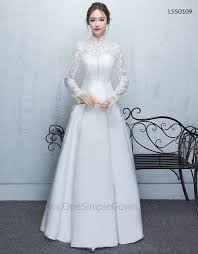 Classic Long Sleeve Lace Elegant Satin Wedding Dress Onesimplegown Com