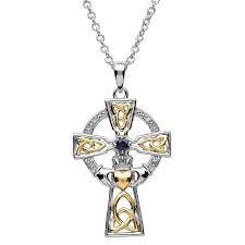 Silver Celtic Trinity Cross Set With Sapphire And Diamond Sterling Silver Findings Celtic Claddagh Cross Jewelry